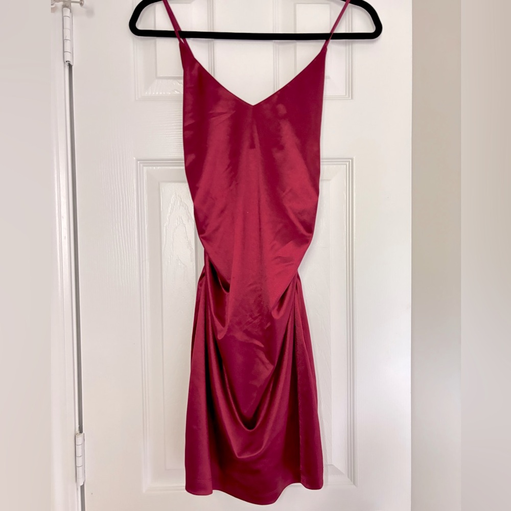 Red Silky Cross Strap Dress